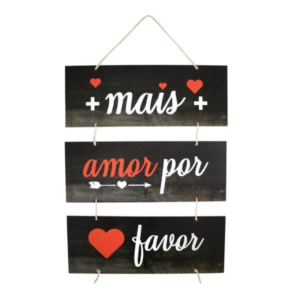 Placa Decorativa Frase Mais Amor Com Corda 70x40 Cm - 1