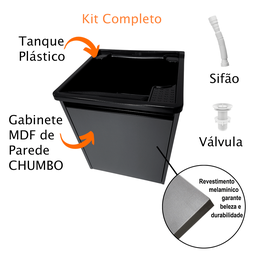 Tanque Lavanderia 26l Gabinete Mdf Chumbo Suspenso Suporte Torneira de Bancada - 4