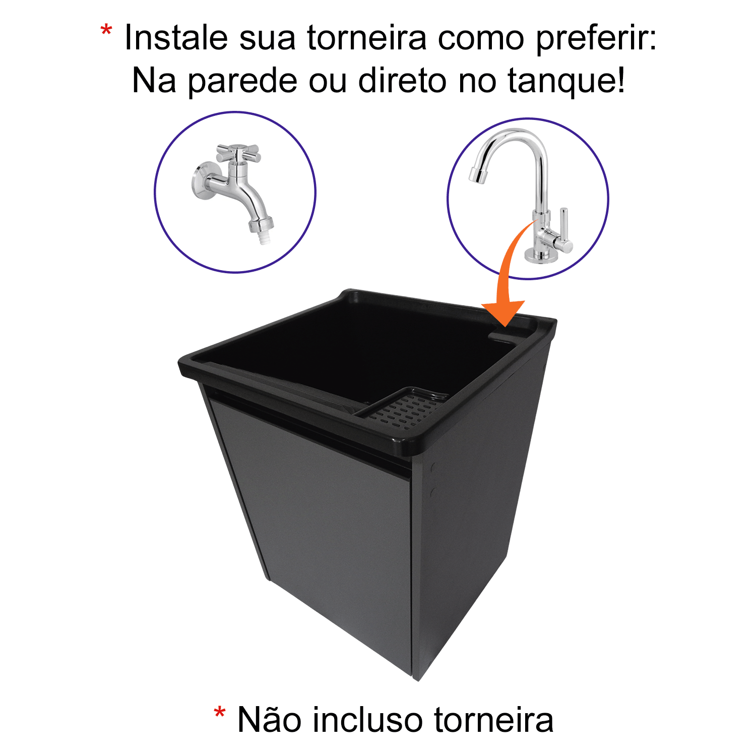 Tanque Lavanderia 26l Gabinete Mdf Chumbo Suspenso Suporte Torneira de Bancada - 6