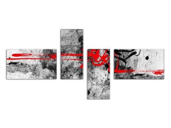 Conjunto 4 quadros decorativos Assimetrico Slim Scarlet 127x56cm - 1