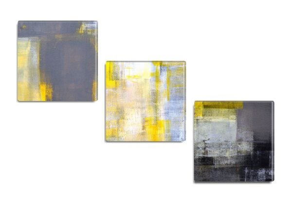 Trio de quadros decorativos Petit vertical Slim Yellow Abstract 130x40cm - 1