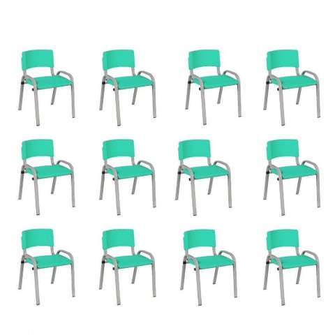 Kit 12 Cadeira Iso Infantil Creche, Base Cinza Verde Água