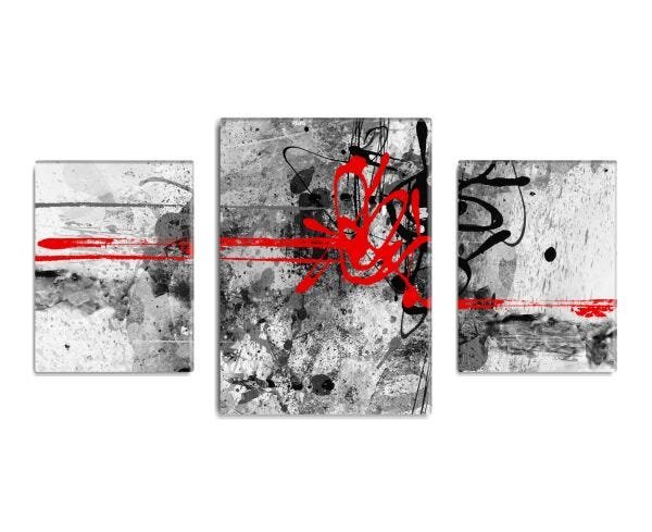 Trio de quadros decorativos Compact Slim Scarlet 110x60cm - 1