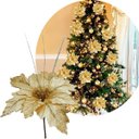 Ver imagem 3 de Flores Brilhantes Dourada Decoração Natal de 40cm Kit 10PÇS