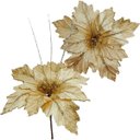 Ver imagem 1 de Flores Brilhantes Dourada Decoração Natal de 40cm Kit 10PÇS