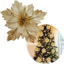 Ver imagem 2 de Flores Brilhantes Dourada Decoração Natal de 40cm Kit 10PÇS