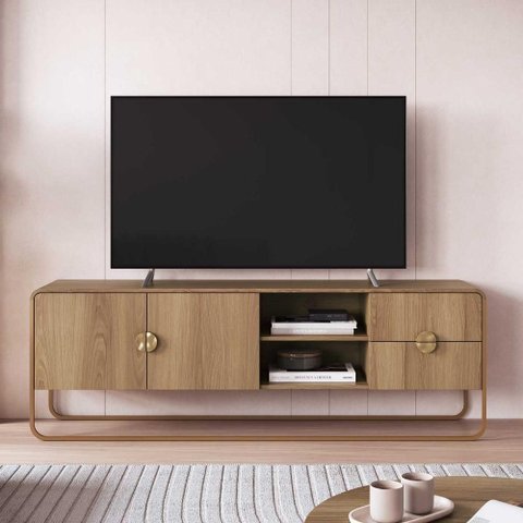 Rack Sala Orgânico 180cm 2 Portas 2 Gavetas e Pés em Metal Cor:hanover com Dourado