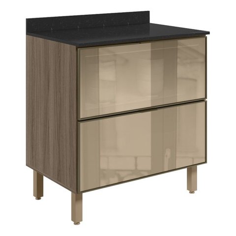 Balcao com Tampo 2 Gavetoes Vidro 80cm Mdf Kali 16412 Carvalho Toq Nicioli