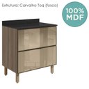 Ver imagem 4 de Balcao com Tampo 2 Gavetoes Vidro 80cm Mdf Kali 16412 Carvalho Toq Nicioli