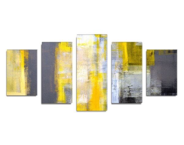 Conjunto de 5 quadros decorativos Yellow Abstract 135x60cm - 1