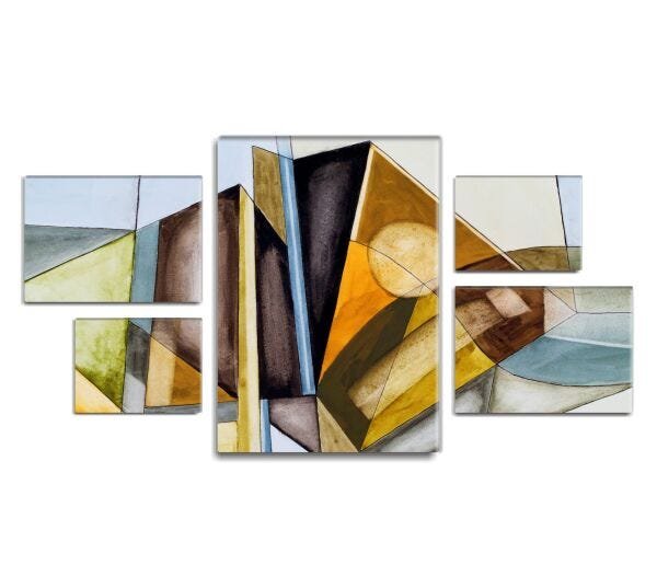 Conjunto quadros decorativos Assimetrico Slim Contemporary Abstract 115x60cm - 1