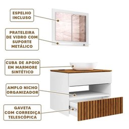 Conjunto para Banheiro Bali Ii com Espelheira e Cuba Branco Naturalle Ripado Bechara - 6