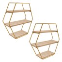 Ver imagem 1 de Kit 2 Prateleiras Triplas de Parede Design Industrial Evale - Dourado/jade