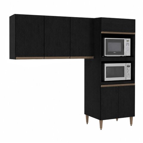 Kit Cozinha Milão Torre Quente e Aéreo 3 Portas Milão Menu Móveis Preto