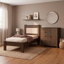 Ver imagem 4 de Cama de Solteiro e Comoda 4 Gavetas 1 Porta Mdf Bela Chocolate Off Decmade