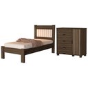 Ver imagem 1 de Cama de Solteiro e Comoda 4 Gavetas 1 Porta Mdf Bela Chocolate Off Decmade