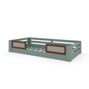 Cama Infantil Montessoriana Solteiro Eliza com Aplique em Madeira e Rattan:verde