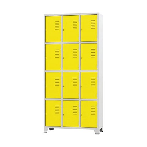 Armário Roupeiro de Aço para Vestiário 12 Portas Locker Amarelo com Chave