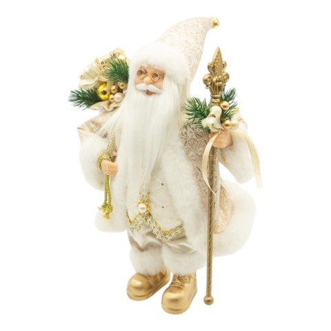 Papai Noel em Pé Luxo com Presentes Branco e Dourado 29cm | Natal Encantado Formosinha