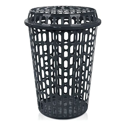 Cesto de Roupas Sujas Multiuso Telado com Tampa 60l Preto
