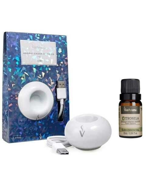 Aromatizador Difusor Portátil Usb Com Led + Óleo Essencial Via Aroma - 1 Óleo: Citronela - 1