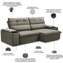 Ver imagem 3 de Sofá Retrátil Reclinável para Sala 3 Lugares 205cm Gordon F04 Veludo Marrom Claro - Lyam Decor