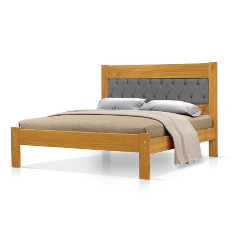 Cama de Casal Viena e com Cabeceira Captonê Veludo Cinza Madeira Imbuia