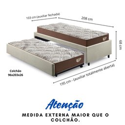 Bicama Box Solteiro 103x208 Linho Bege com 2 Colchões Relax Adorabile Molas Ensacadas Ecoflex - 2