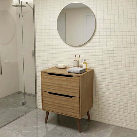 Conjunto para Banheiro Balcão com Espelho Redondo sem Cuba 60cm 3690 Bn Marrom/Amêndoa