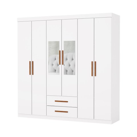 Guarda Roupa Aries 6 Portas com Espelho e sem Pe Carioca Moveis Branco