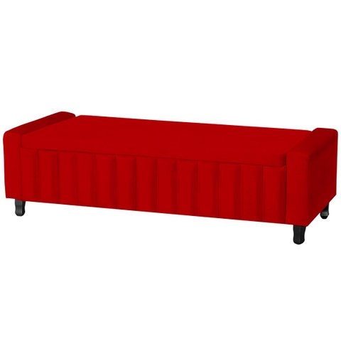 Calçadeira Baú Casal Estofada Alicia Veludo Vermelho