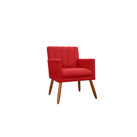 Poltrona Decorativa Cecília Suede Vermelho Pés Madeira Ms Decor