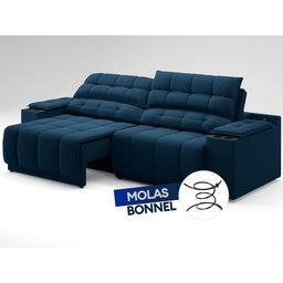 Sofá com Porta Copos Carregador USB Ret Rec Samurai 2,30m Velosuede Petróleo - NETSOFAS - 6
