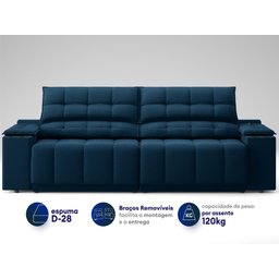 Sofá com Porta Copos Carregador USB Ret Rec Samurai 2,30m Velosuede Petróleo - NETSOFAS - 4