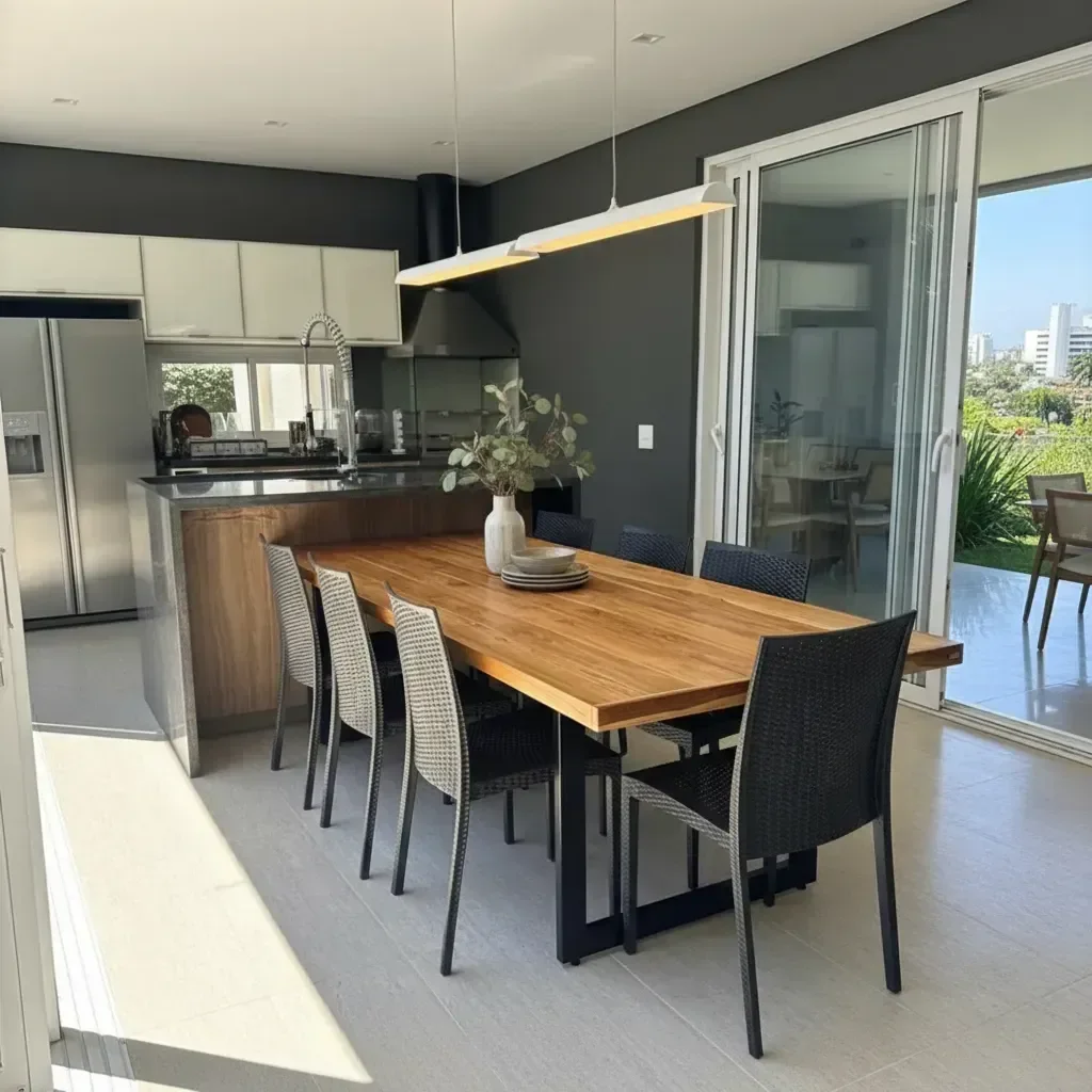 Ver imagem 4 de Mesa de Jantar Industrial Tampo Madeira Teca 300x100x78cm