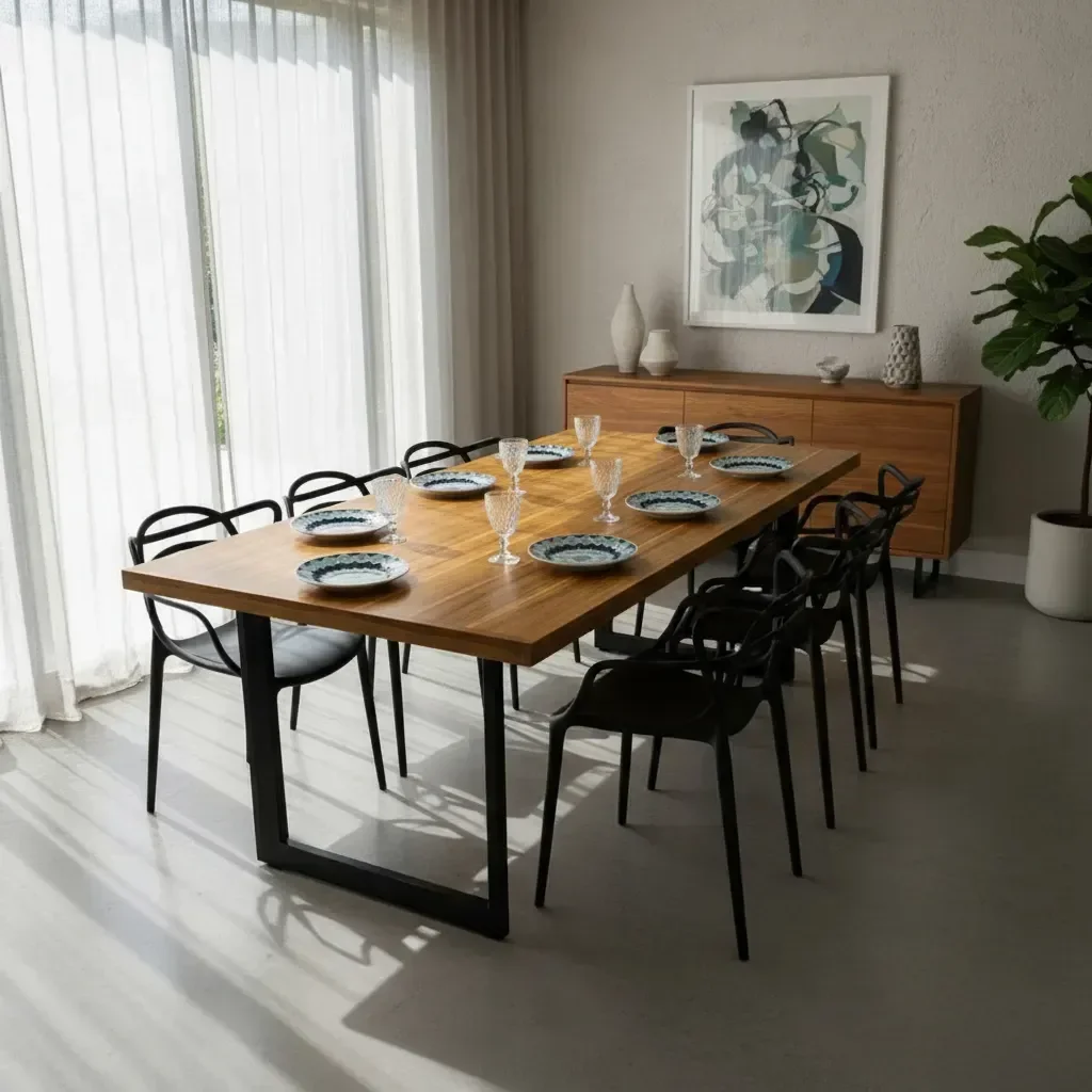 Ver imagem 3 de Mesa de Jantar Industrial Tampo Madeira Teca 300x100x78cm