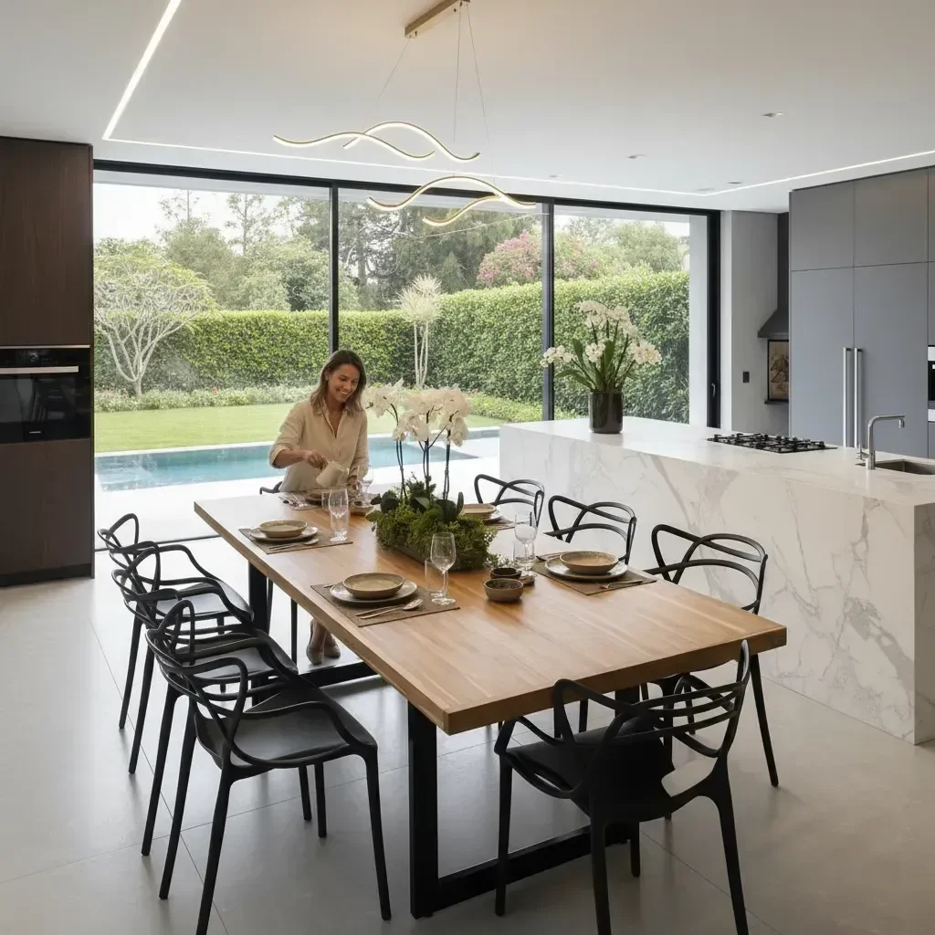 Ver imagem 2 de Mesa de Jantar Industrial Tampo Madeira Teca 300x100x78cm