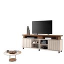 Ver imagem 1 de Rack Bancada Rivera 1.8 com Mesa de Centro Sky com Tampo de Vidro Off White Castanho – Hb Móveis