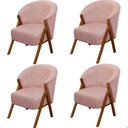 Ver imagem 1 de Kit 4 Poltrona Sala Yumi Veludo Rosa Pés Madeira Maciça Castanho - Arkell