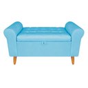 Ver imagem 1 de Recamier Baú Rio 140cm Suede Azul Turquesa Madeira Maciça Inova Decor