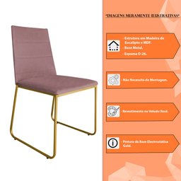 Cadeira de Jantar Estofada Lille Base Gold Veludo Rosê - Montanaris Decor - 6