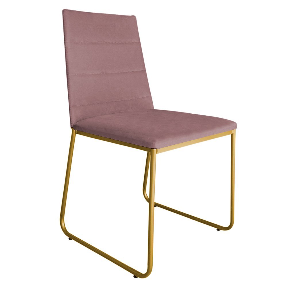 Cadeira de Jantar Estofada Lille Base Gold Veludo Rosê - Montanaris Decor - 1