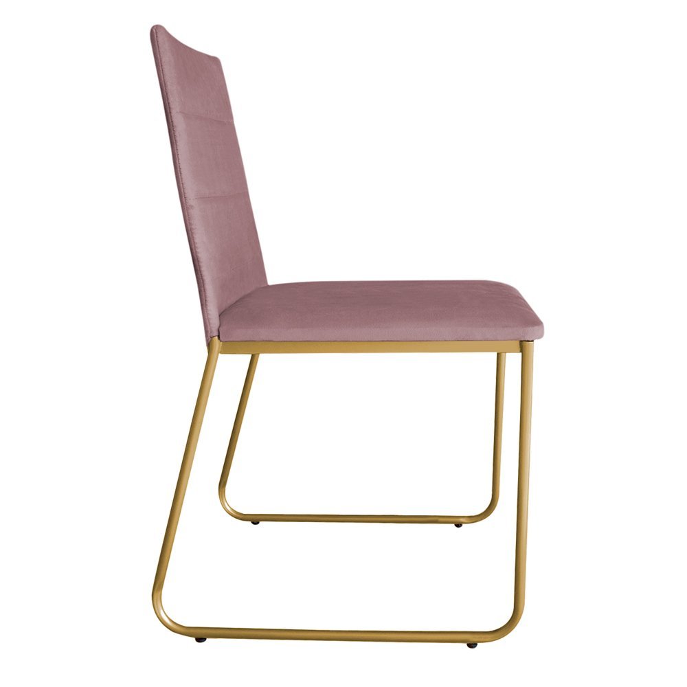 Cadeira de Jantar Estofada Lille Base Gold Veludo Rosê - Montanaris Decor - 3