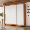Ver imagem 1 de Roupeiro Valência 3 Portas Correr 4 Gavetas 217x213cm Freijó/Branco 240837