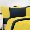 Ver imagem 2 de Kit Edredom + Jogo de Lençol Malha 100% Algodão Gran Moratta 7 Peças King - Amarelo-azul Marinho