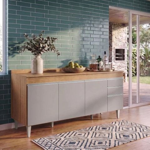 Balcão Gabinete 180cm com Tampo Dallas Castanho/Cinza - Lumil Lumil Móveis
