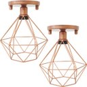 Ver imagem 1 de 2 Lustres Teto Plafon Industrial Aramado Diamante Retrô Luminária Sobrepor Vintage Cobre Rose