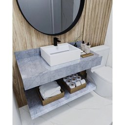 Bancada Banheiro Porcelanato 80cm sem Cuba + Prateleira Cinza - 2