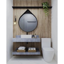 Bancada Banheiro Porcelanato 80cm sem Cuba + Prateleira Cinza - 1