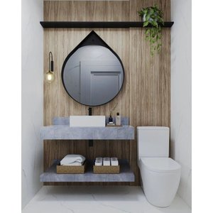 Bancada Banheiro Porcelanato 80cm sem Cuba + Prateleira Cinza